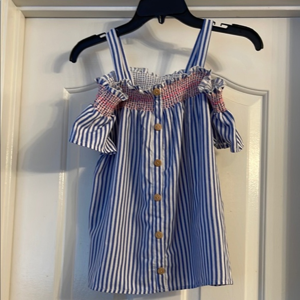 Love to be loved Blue and White Striped Off-Shoulder Top, size 16